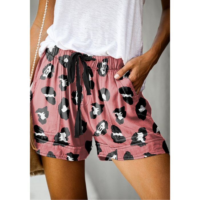 Leopard Printed High Waisted Loose Wide Summer Shorts