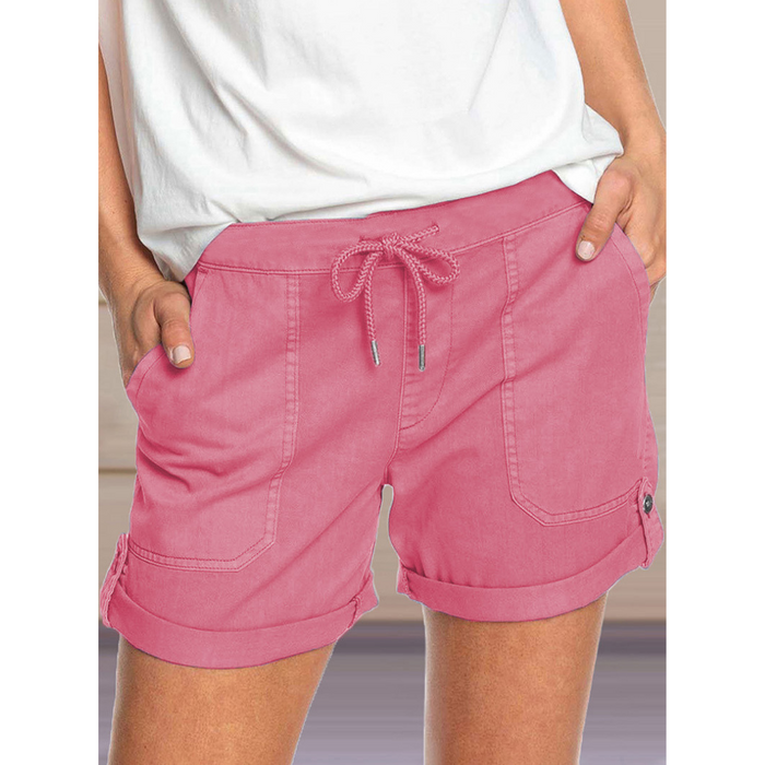 Solid Color Straight Leg Casual Shorts