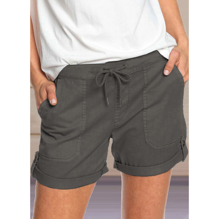 Solid Color Straight Leg Casual Shorts